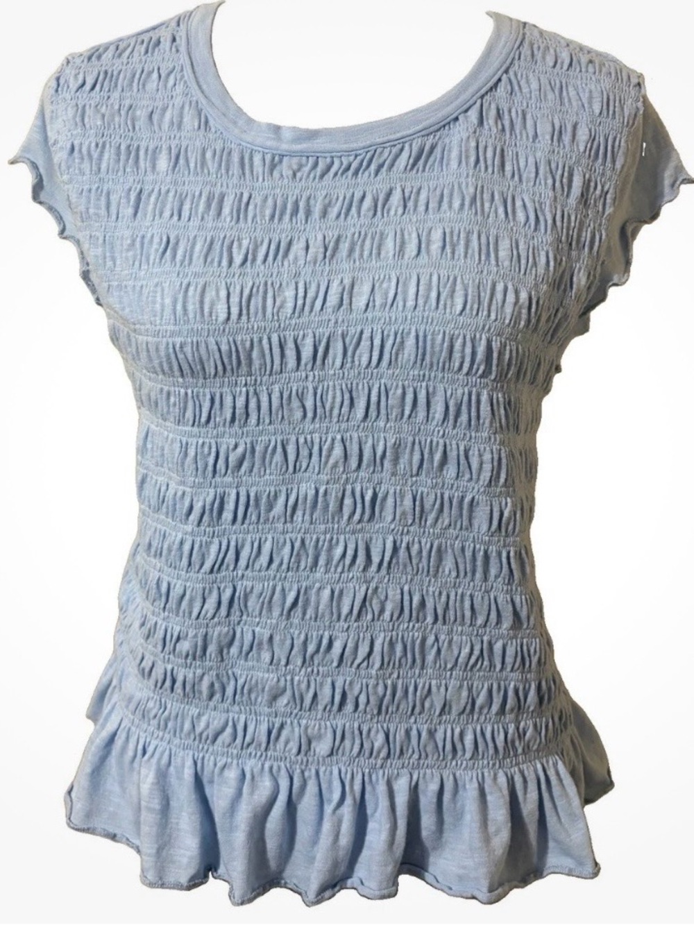 Free People We The Free Sylvie Smocked Tee Light Blue Short Sleeve Size XL